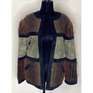 Vintage Jinx Senior Woman M Leather Patchwork Mohair Coat Boho Color Block Suede